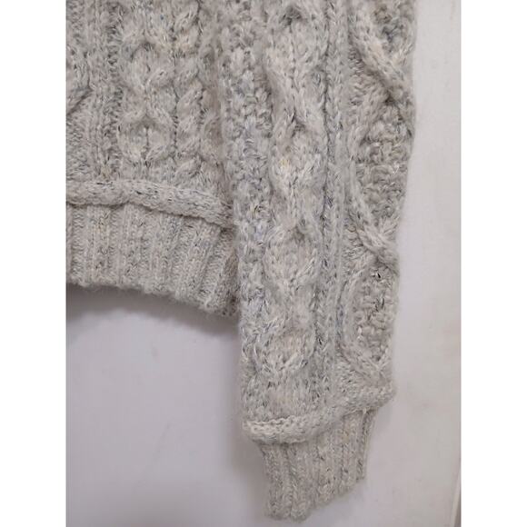 Vintage Chunky Cable Knit Sweater Women Sz M Gray Sparkle Pullover Nordic Preppy - Picture 4 of 15